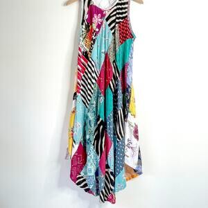 Vintage 90s Patchwork Dress Free Size Colorful Hippie Cottage Boho Lagenlook